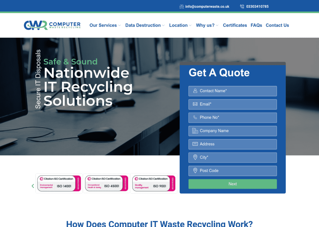 Computer Waste business website developed by Lynkup Digital